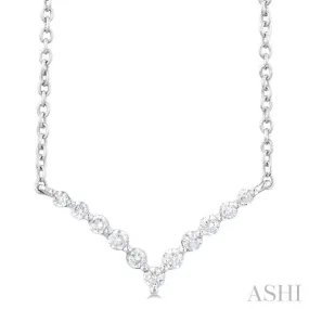 1/8 Ctw Chevron Round Cut Diamond Necklace in 14K White Gold