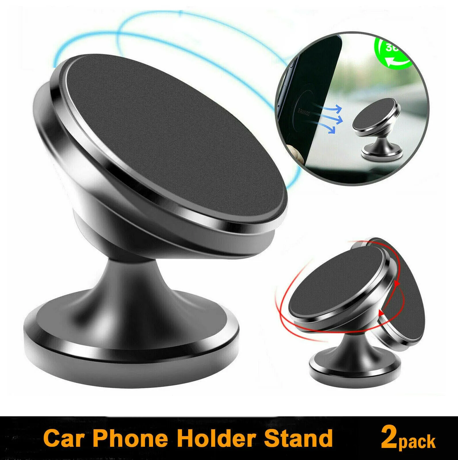 2 Pack Magnetic Car Mount Phone Holder Stand Dashboard For iPhone Android Samsung