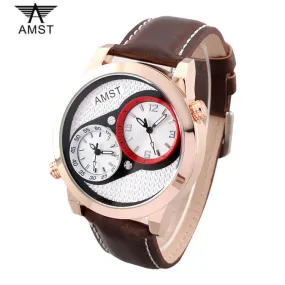 2017 AMST Brand 100M waterproof Creative Fashion Dual movement Men Watch Business Men's Quartz Watches Diver Wristwatches