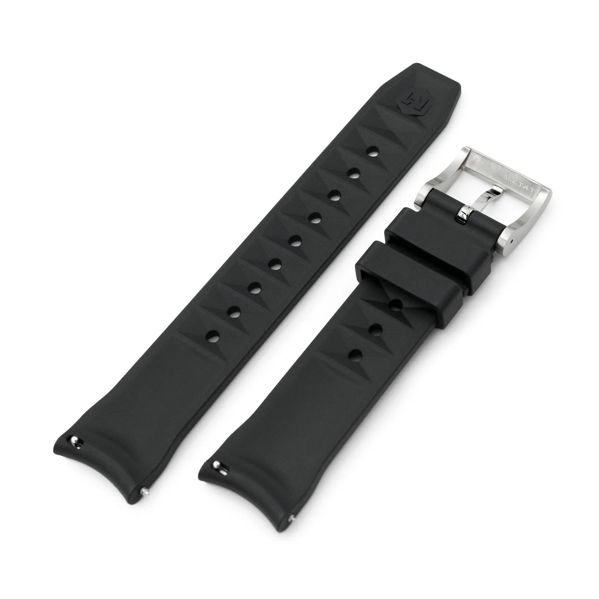 20mm Chaffle Resilient Curved End FKM Rubber watch strap, Black