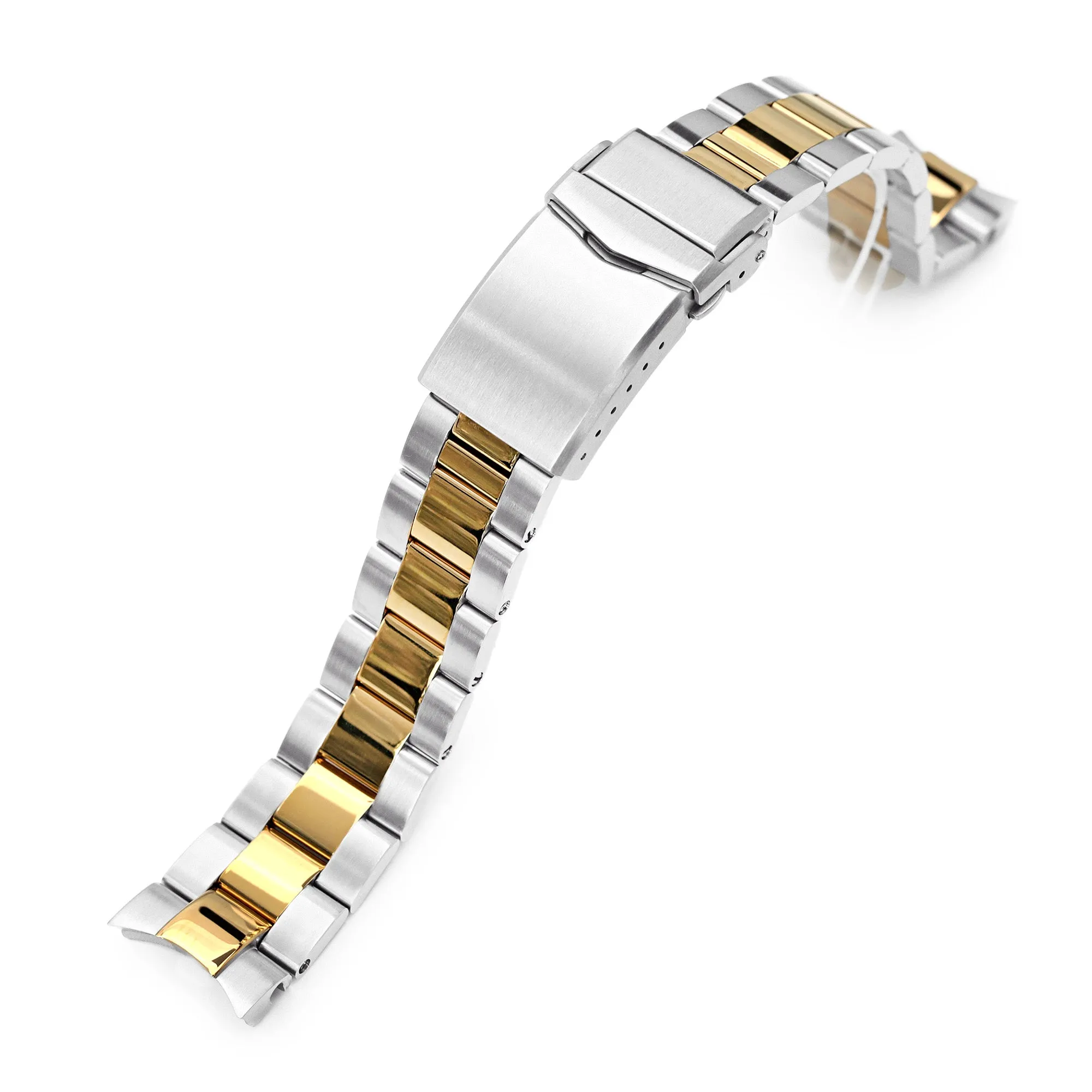 20mm Super-O Boyer Watch Band for Seiko Alpinist SARB017 SPB155 SBEJ005 (compatible with Hamilton Khaki H70455733) - Two Tone IP Gold Polished Center Links, V Diver Clasp