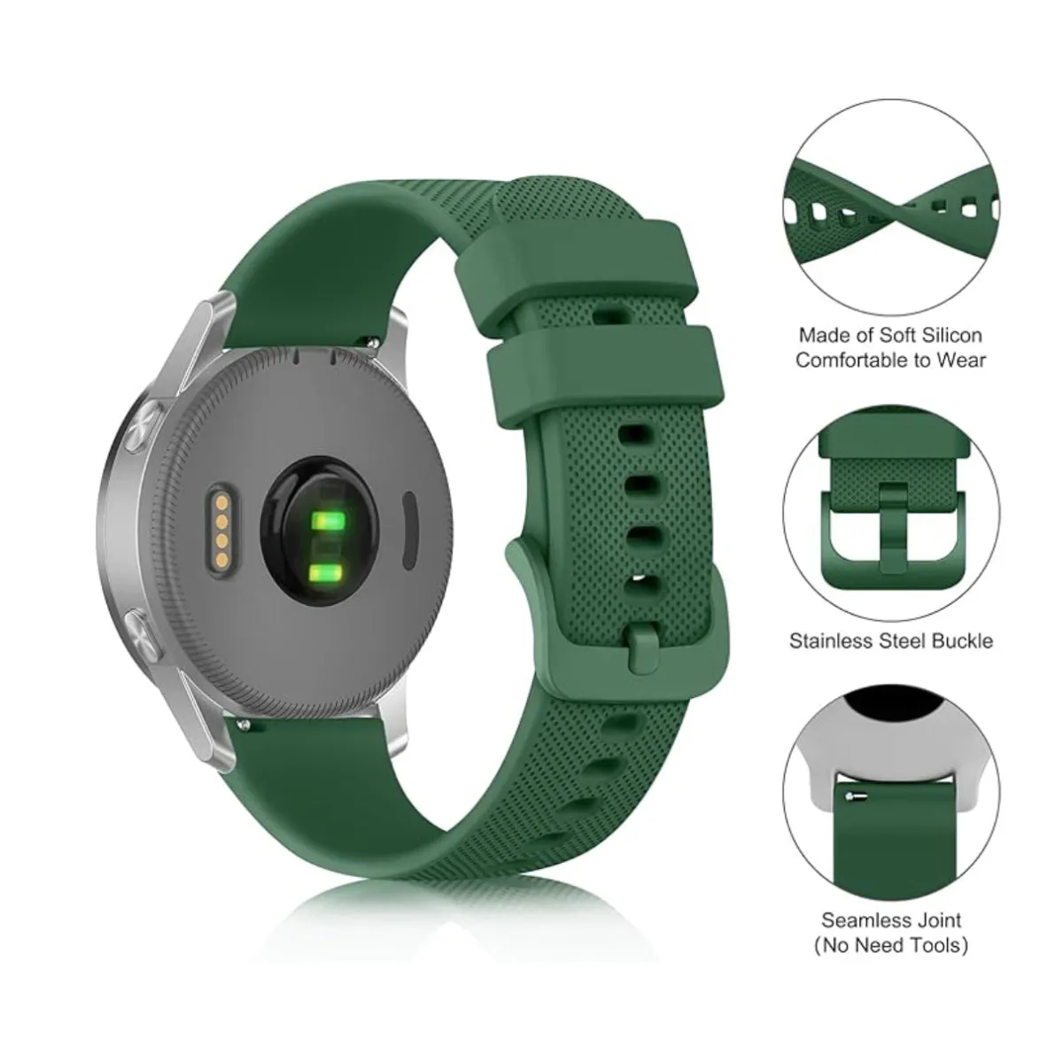 20mm Watch Bands Silicone Bands | Samsung Galaxy Watch 6/5/4 Band 40/ 44mm, Galaxy Watch 6 Classic Bands 43m/47mm | Dark Green