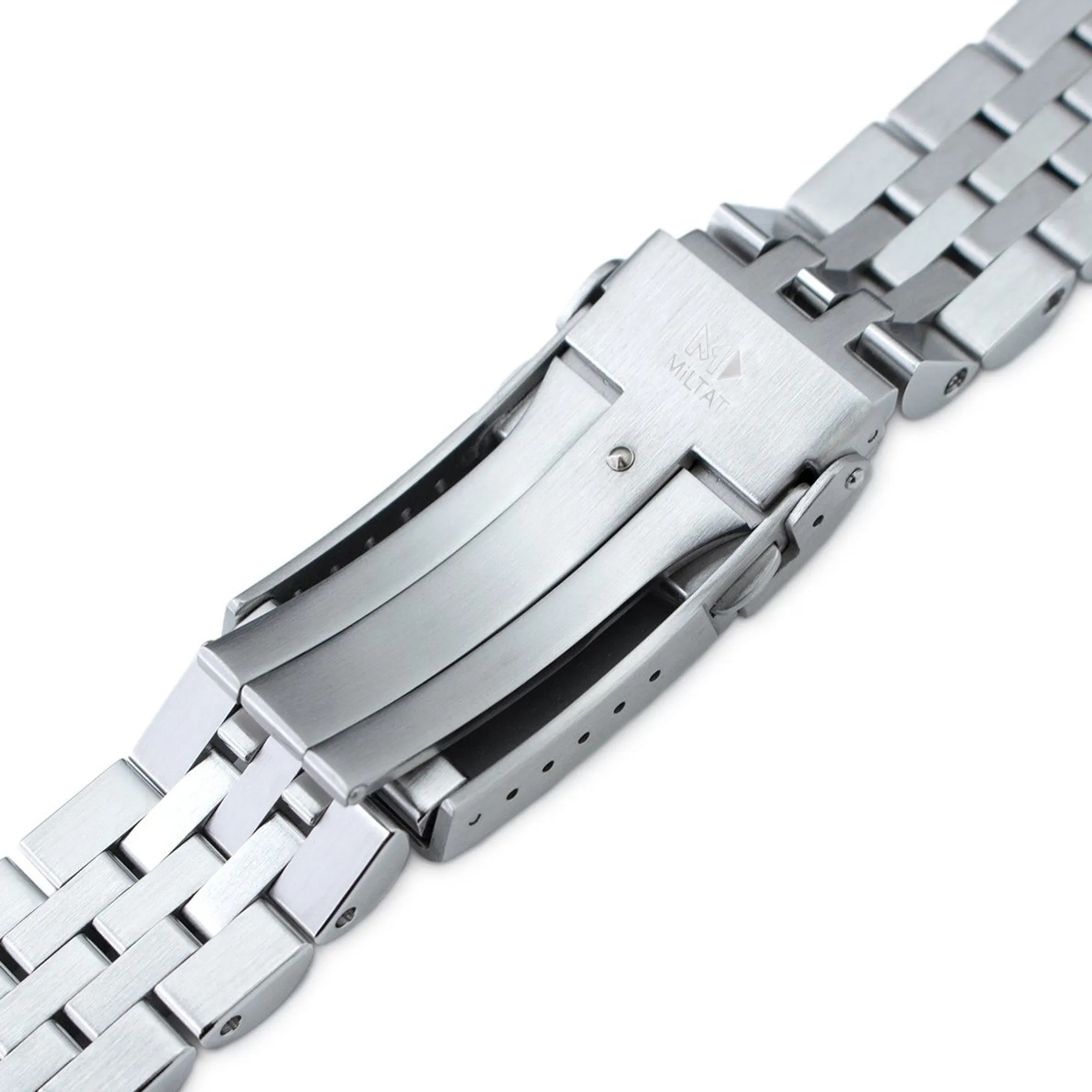 22mm Angus-J Louis Watch Band for Seiko 5 Sports GMT SSK001 SSK003 SBSC003, Stainless Steel - Brushed with Polished Center, V Diver Clasp