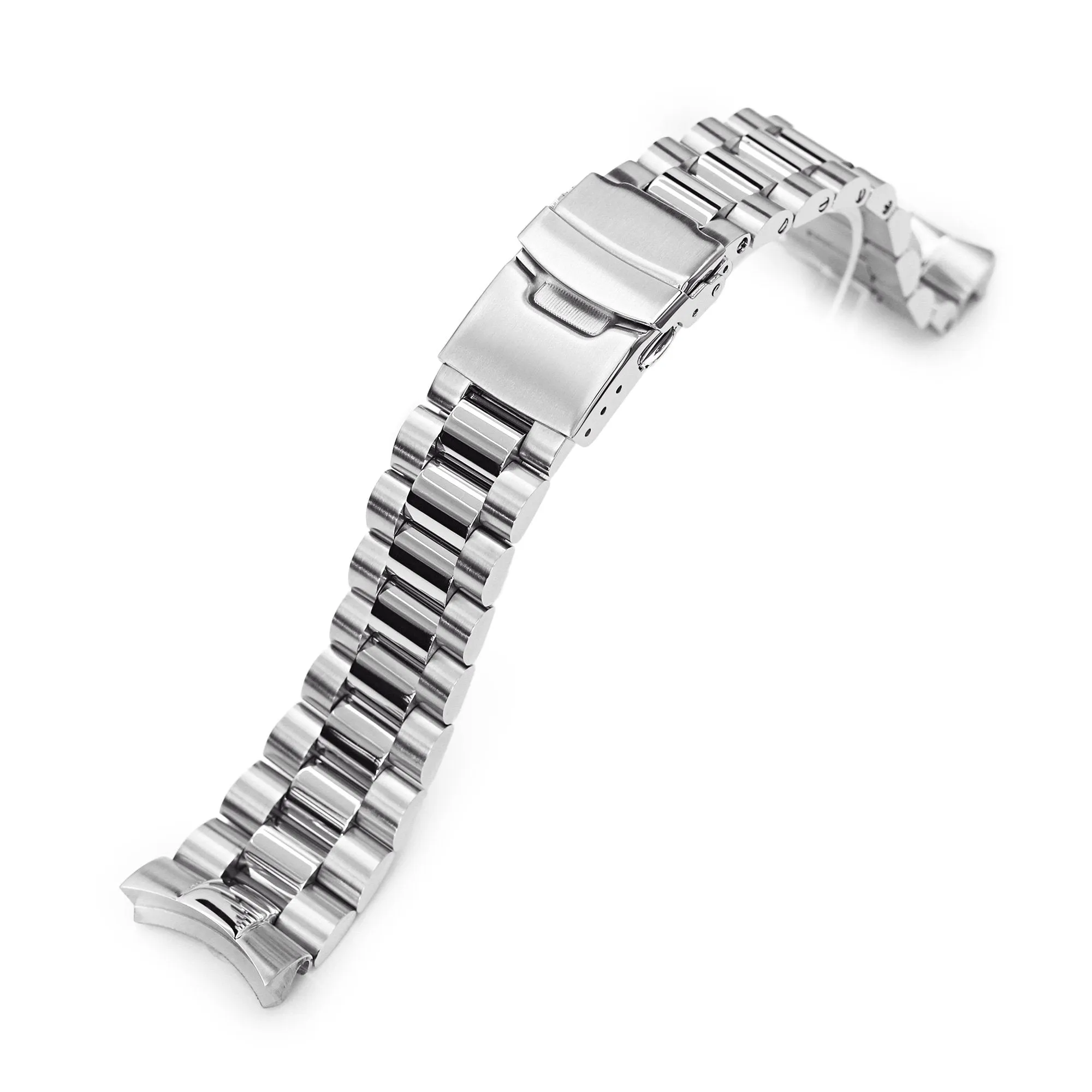 22mm Endmill Watch Band for Seiko SKX007 SKX009 SKX011, Stainless Steel - Brushed, Polished Center Links, Diver Clasp