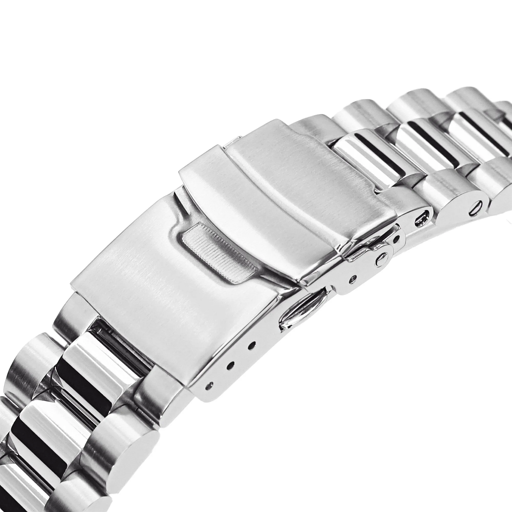 22mm Endmill Watch Band for Seiko SKX007 SKX009 SKX011, Stainless Steel - Brushed, Polished Center Links, Diver Clasp