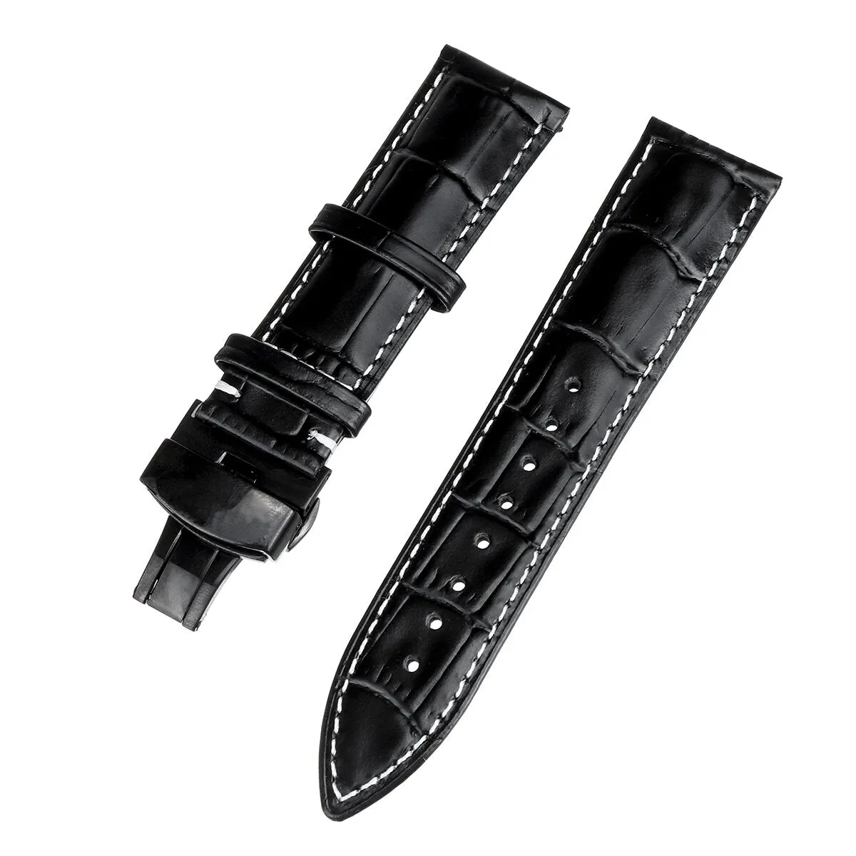 22MM Genuine Leather Watch Band Strap Kit Butterfly Buckle Deployment Clasp