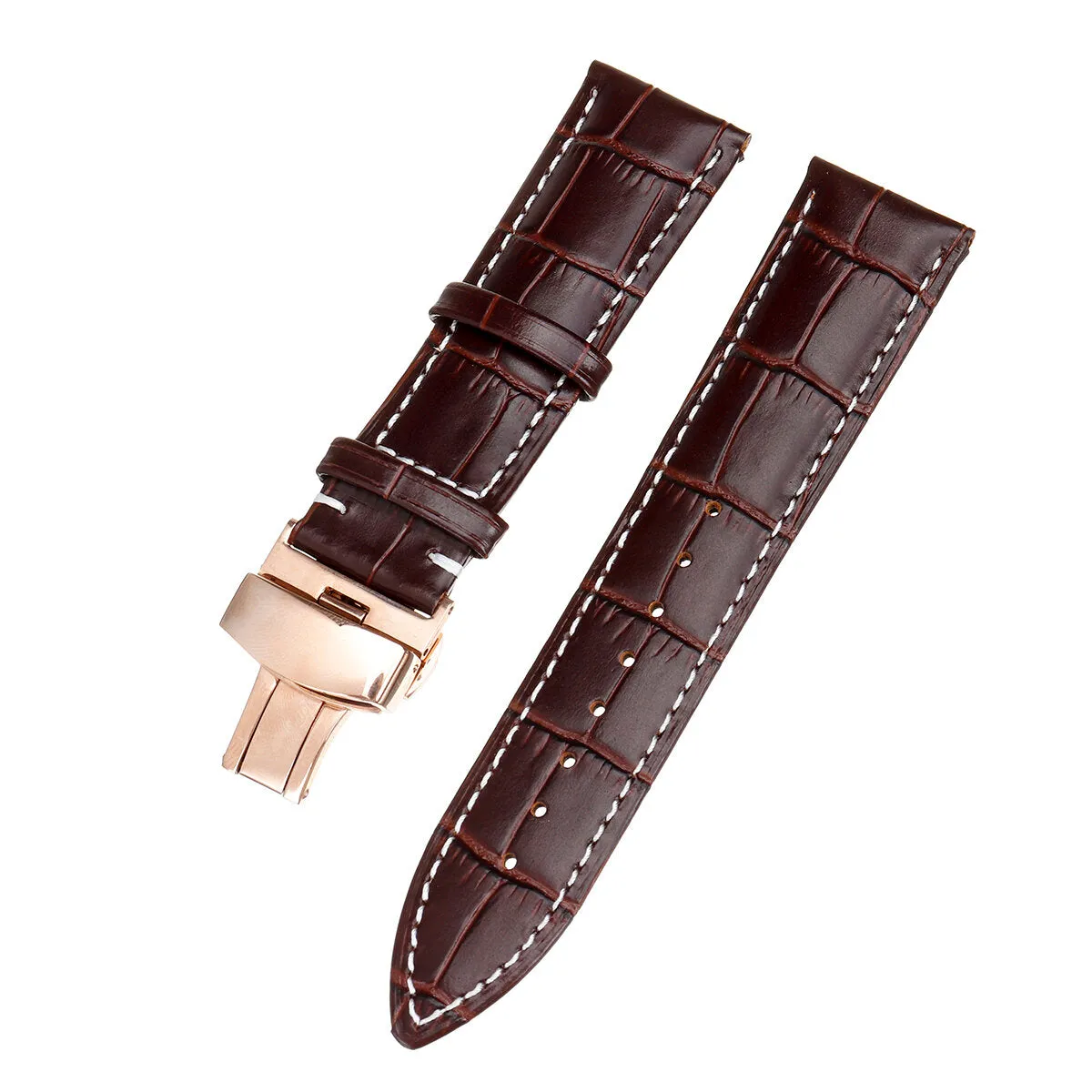 22MM Genuine Leather Watch Band Strap Kit Butterfly Buckle Deployment Clasp