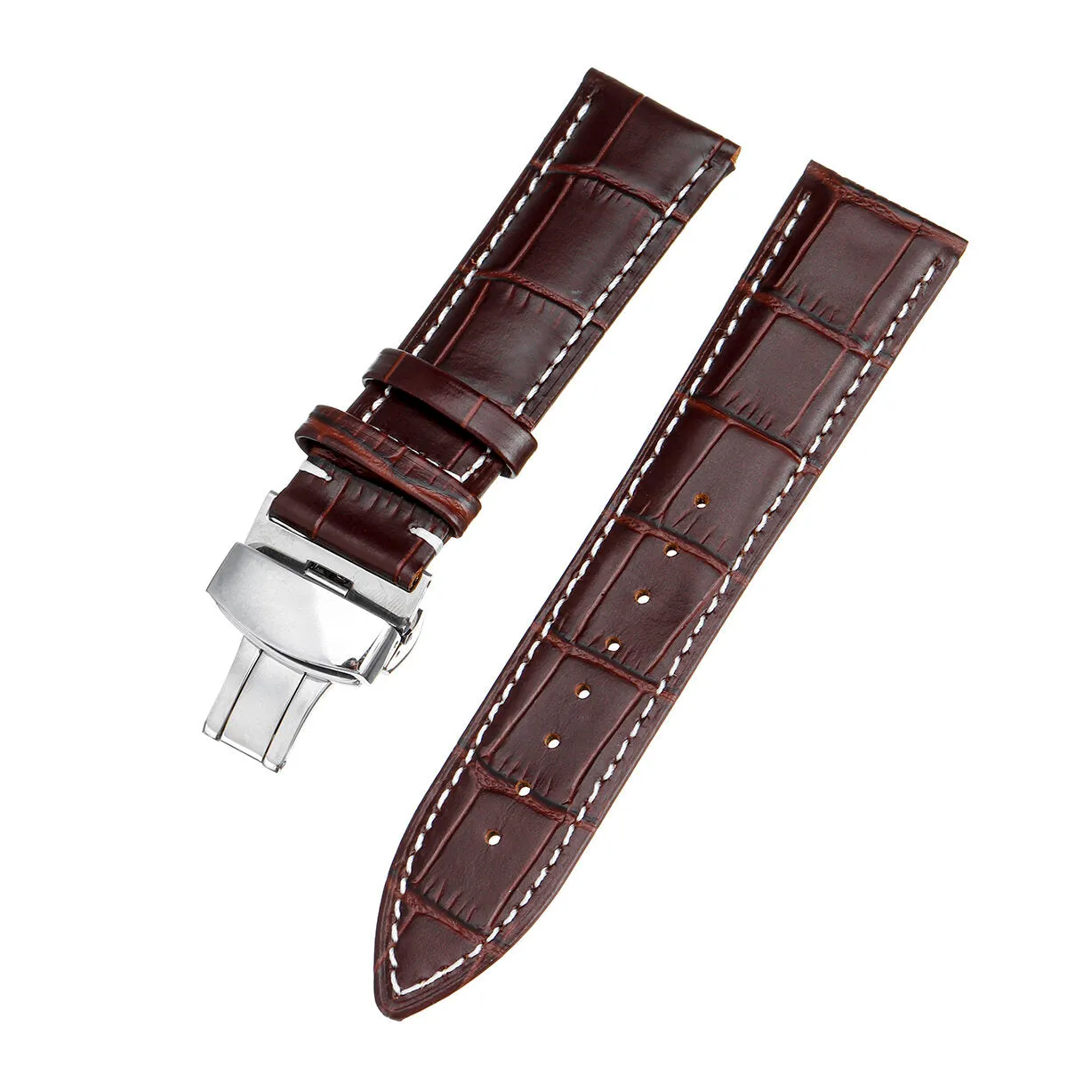 22MM Genuine Leather Watch Band Strap Kit Butterfly Buckle Deployment Clasp