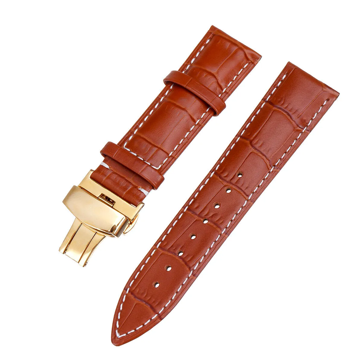 22MM Genuine Leather Watch Band Strap Kit Butterfly Buckle Deployment Clasp