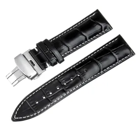 22MM Genuine Leather Watch Band Strap Kit Butterfly Buckle Deployment Clasp