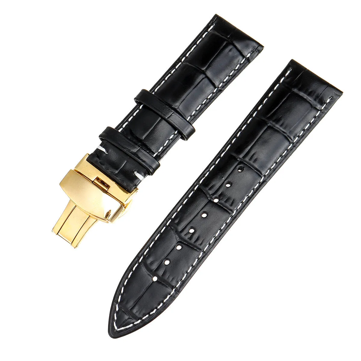 22MM Genuine Leather Watch Band Strap Kit Butterfly Buckle Deployment Clasp