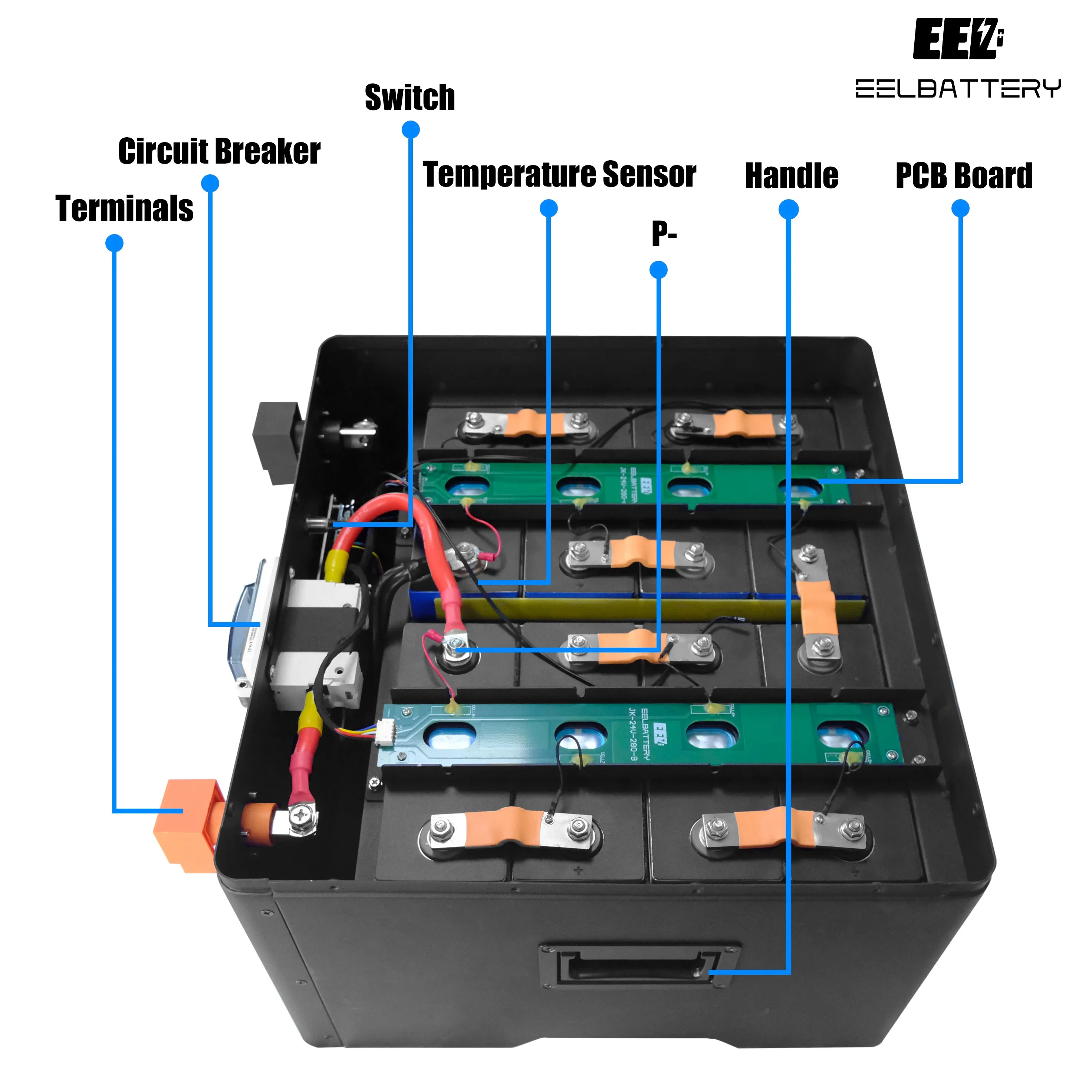 24V Battery Pack Lifepo4 with JK 200A Active Balance BMS for Solar Power,Golf Cart,RV,EV