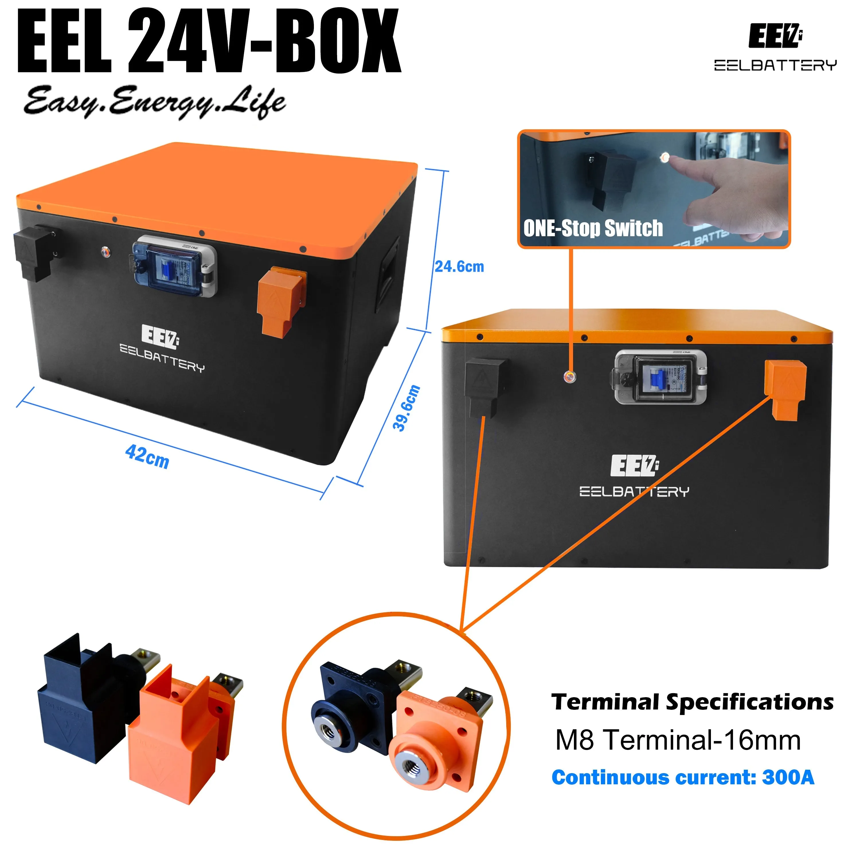 24V Battery Pack Lifepo4 with JK 200A Active Balance BMS for Solar Power,Golf Cart,RV,EV