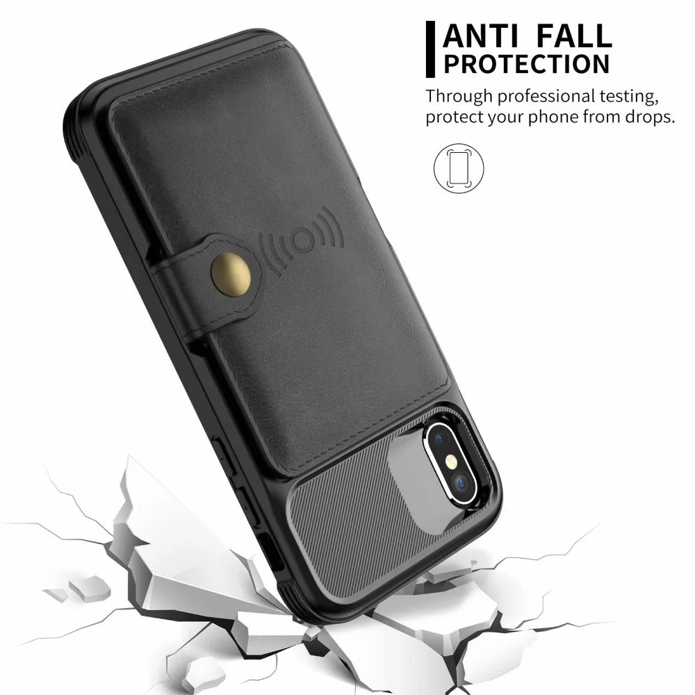 360 Protection Magnetic Leather Wallet Armor Case for iPhone