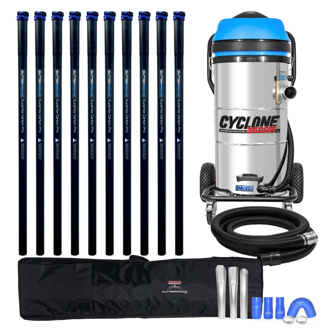 3600W Cyclone II Gutter Vacuum System - 27 Gallon, All-Terrain with 40 foot Carbon Clamping Poles and Durable Bag