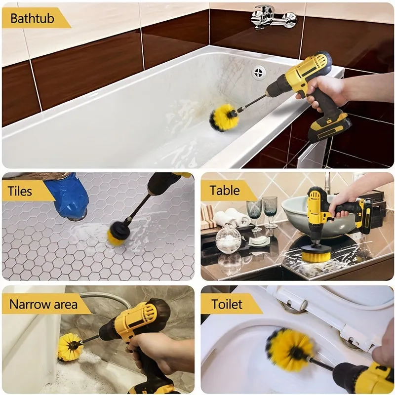 3Piece Electric DrillBrush Kit Powerful Cleaning Tool for Various Surfaces