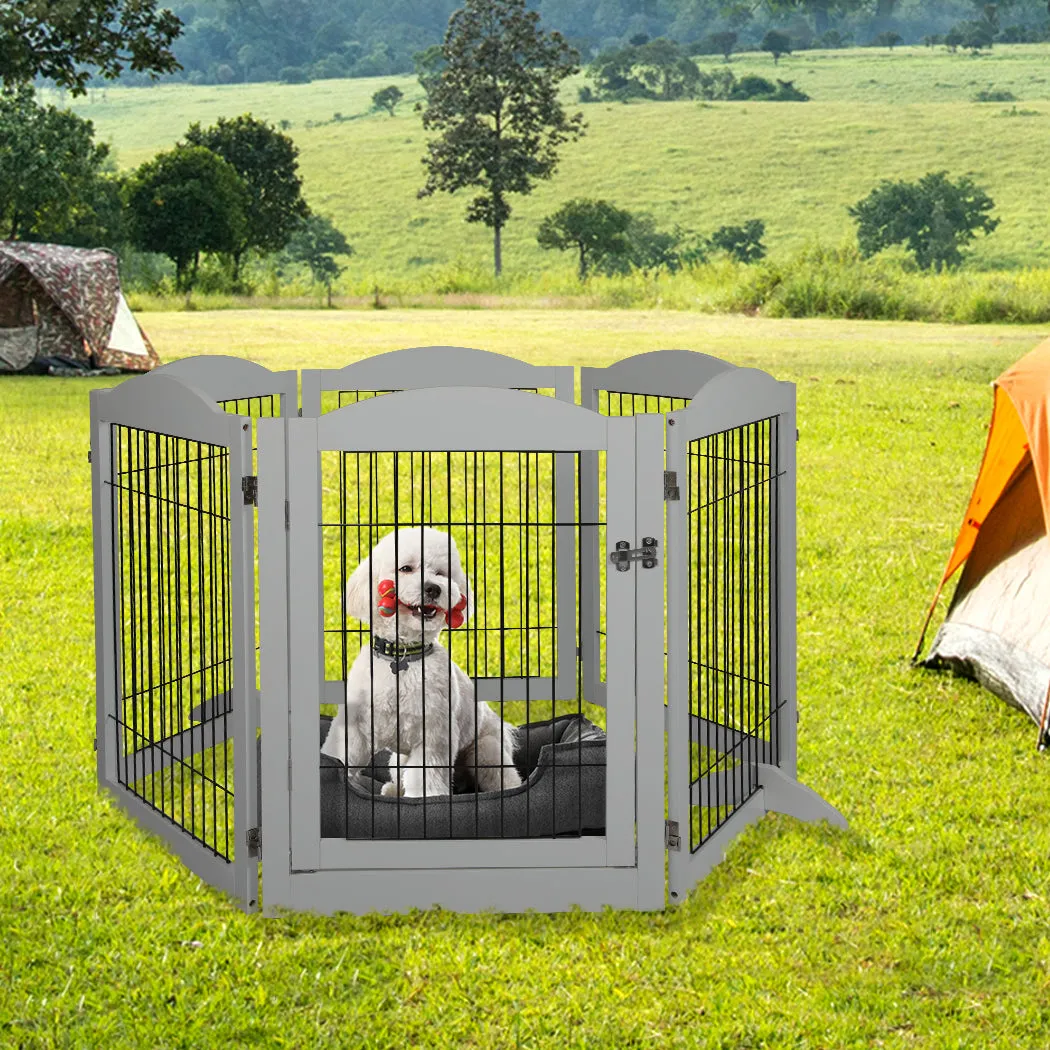 6 Panels Pet Dog Playpen Puppy Exercise Cage Enclosure Fence Indoor Grey - Grey