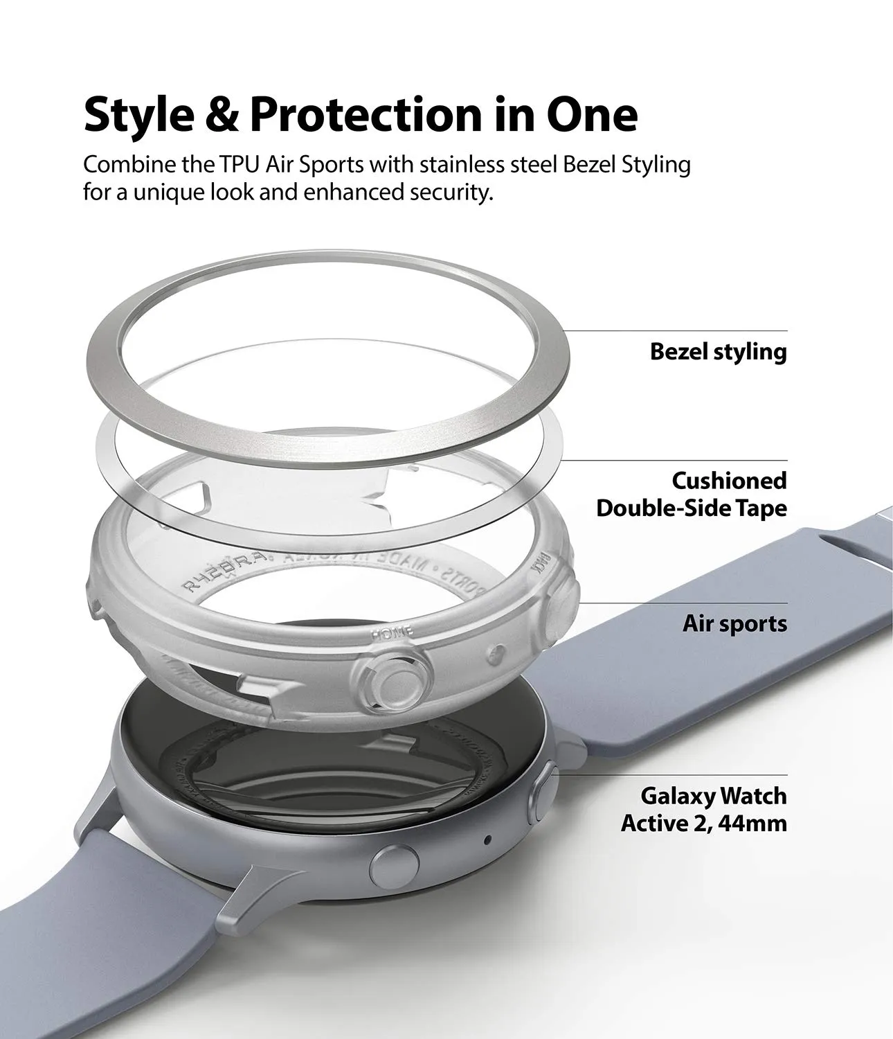 Air Sports   Bezel Styling Combo Case Designed for Galaxy Watch Active 2 44mm - Matte Clear / 20