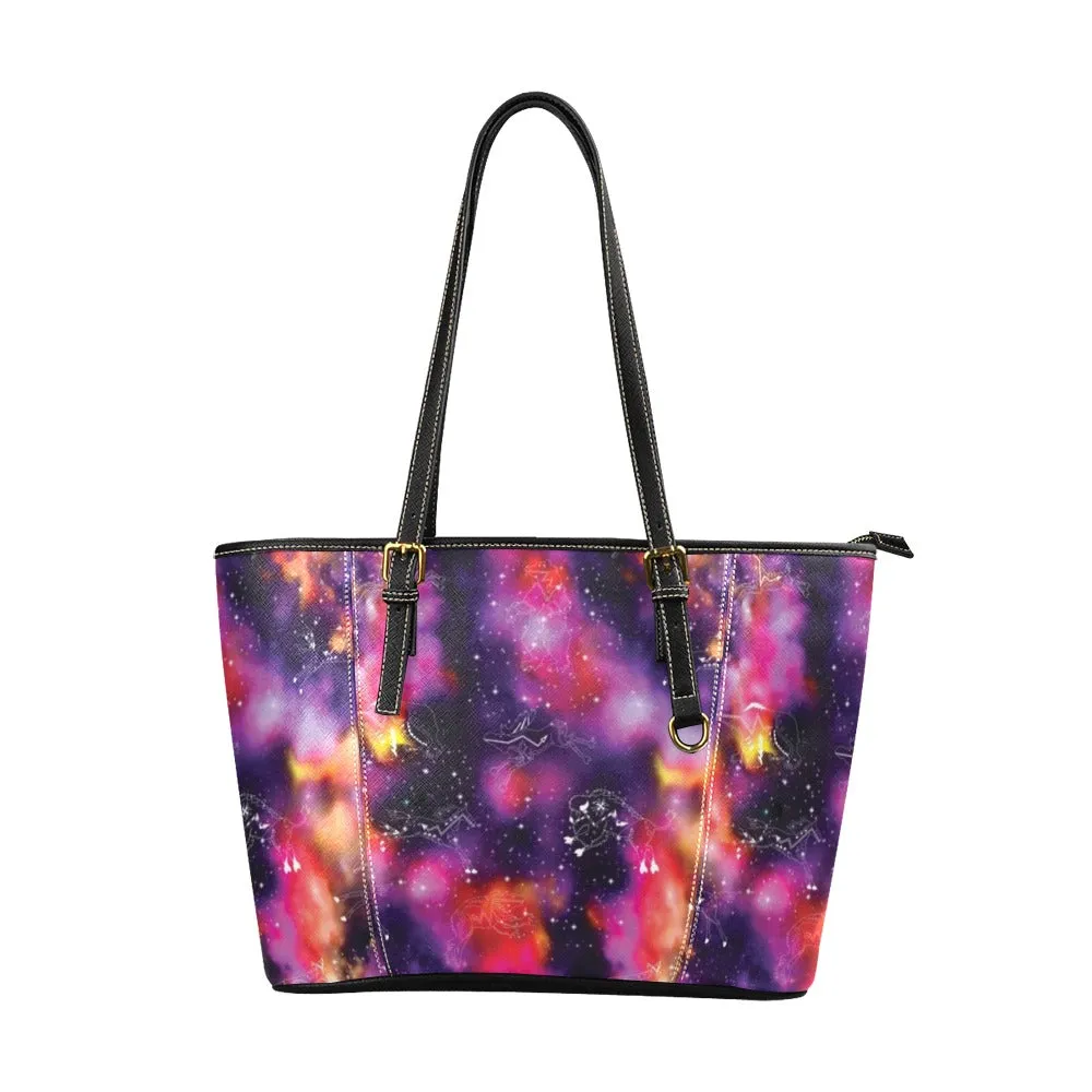 Animal Ancestors 9 Cosmic Swirl Purple and Red Leather Tote Bag/Large