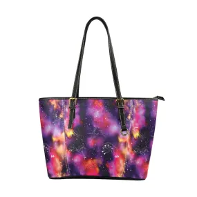 Animal Ancestors 9 Cosmic Swirl Purple and Red Leather Tote Bag/Large