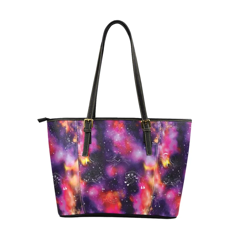 Animal Ancestors 9 Cosmic Swirl Purple and Red Leather Tote Bag/Large