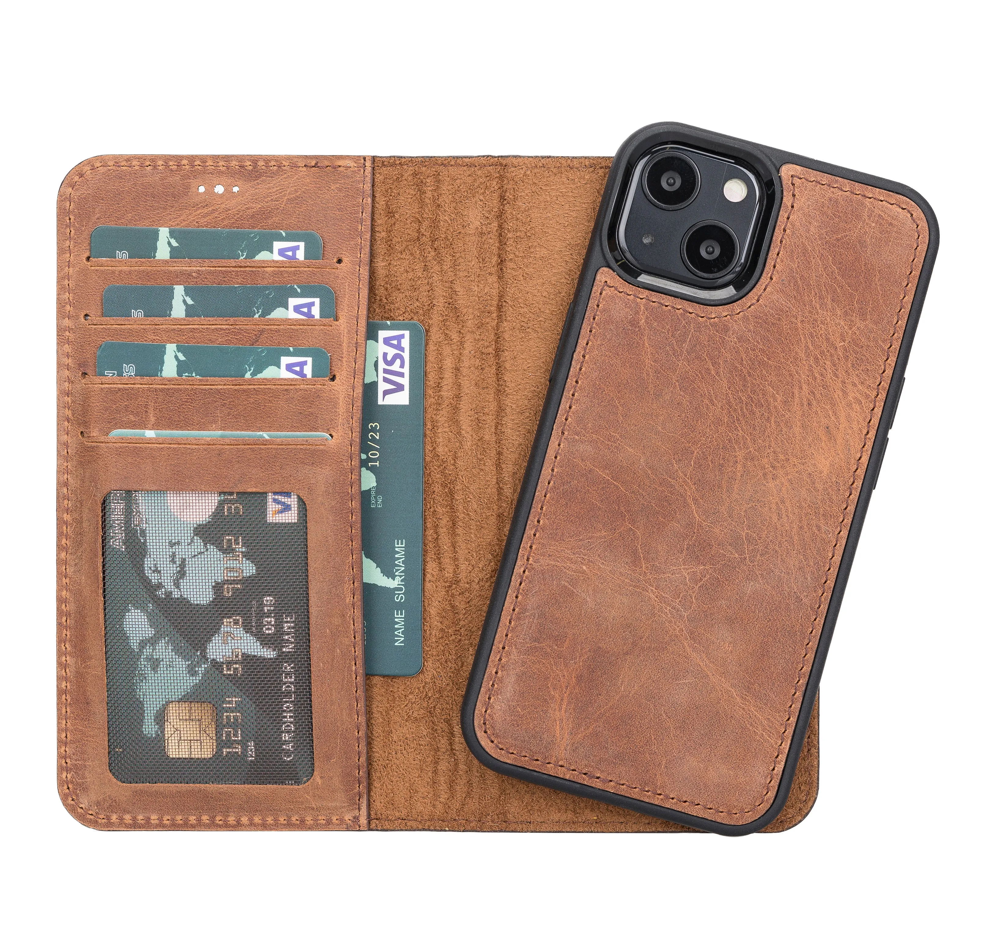 Antic Brown Leather iPhone 13 Wallet Case