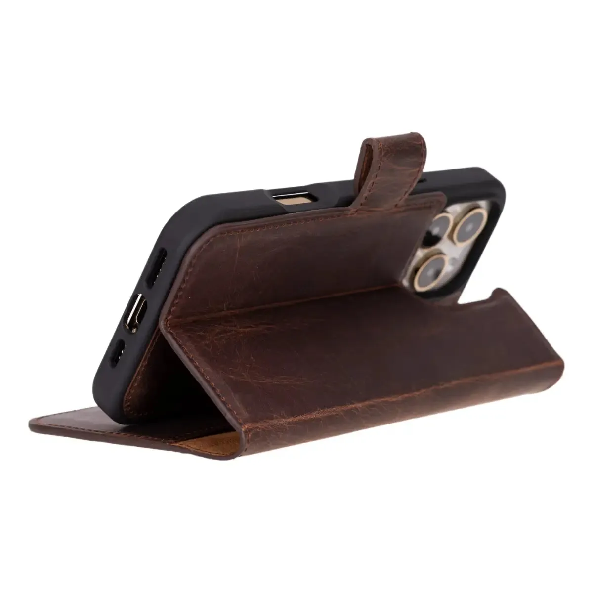 Antic Brown Leather iPhone 16 Plus Wallet Case