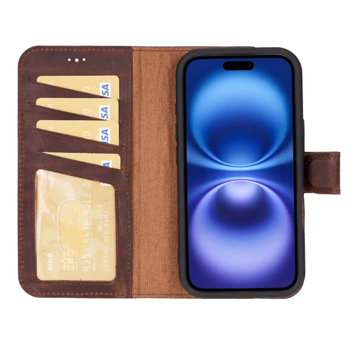 Antic Brown Leather iPhone 16 Plus Wallet Case