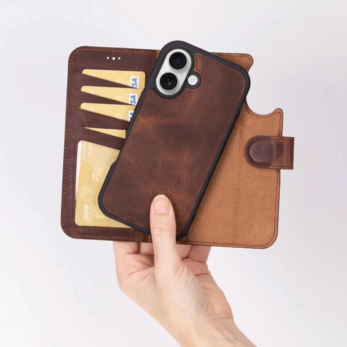 Antic Brown Leather iPhone 16 Plus Wallet Case