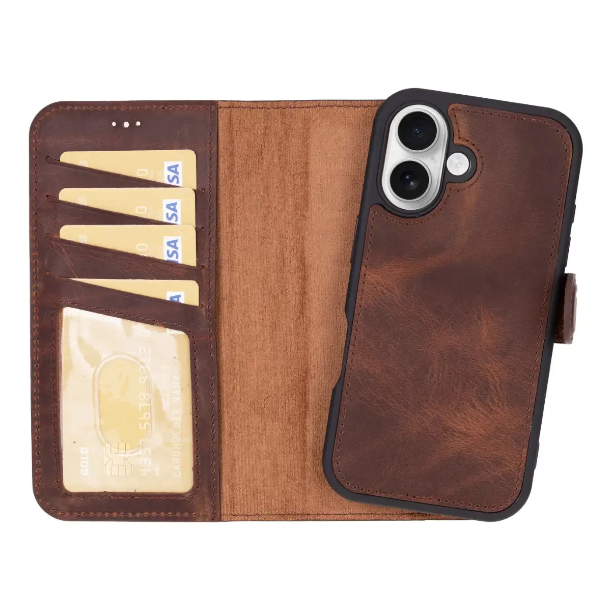 Antic Brown Leather iPhone 16 Plus Wallet Case