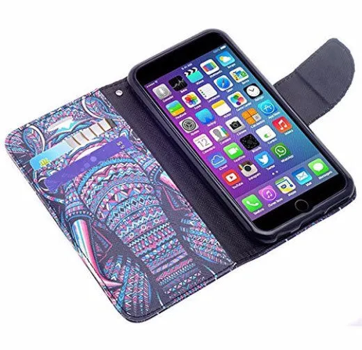 Apple iPhone 6s / 6 Case, Wrist Strap Pu Leather Wallet Case with ID & Card Slots for Iphone 6S/6 - Tribal Elephant