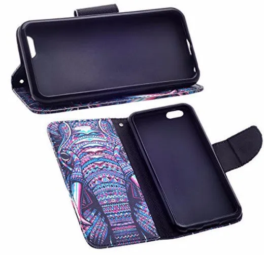 Apple iPhone 6s / 6 Case, Wrist Strap Pu Leather Wallet Case with ID & Card Slots for Iphone 6S/6 - Tribal Elephant