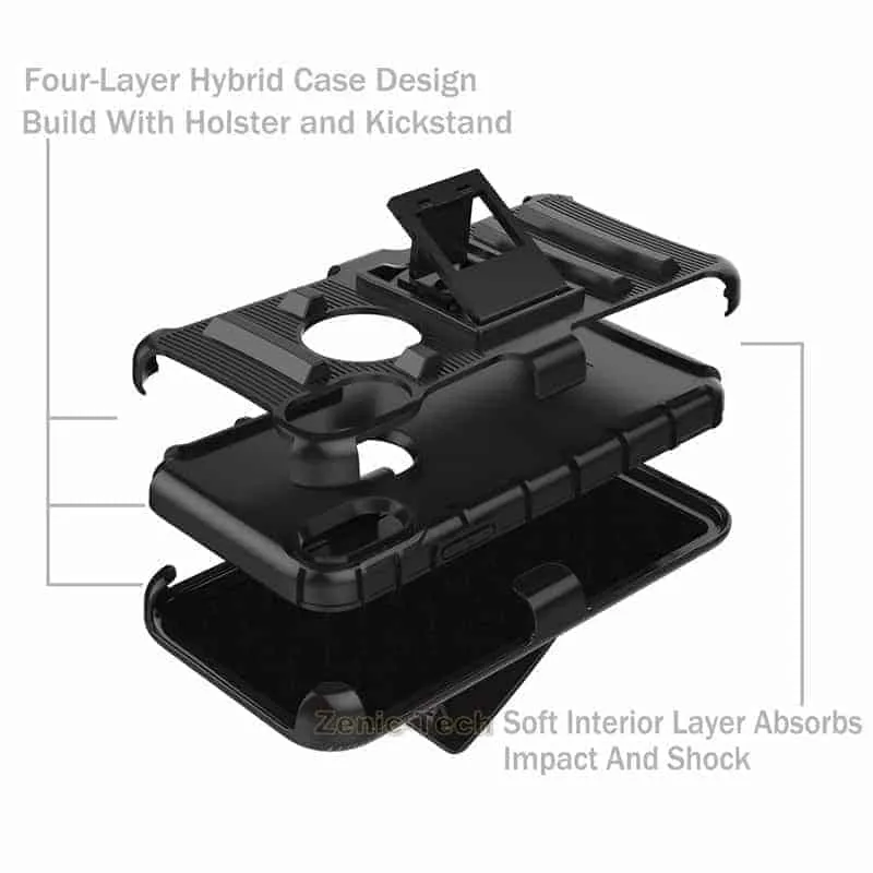 Apple iPhone X Armor Holster Clip Rugged Case Black