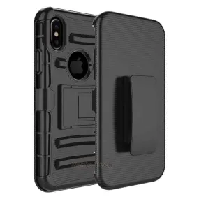 Apple iPhone X Armor Holster Clip Rugged Case Black