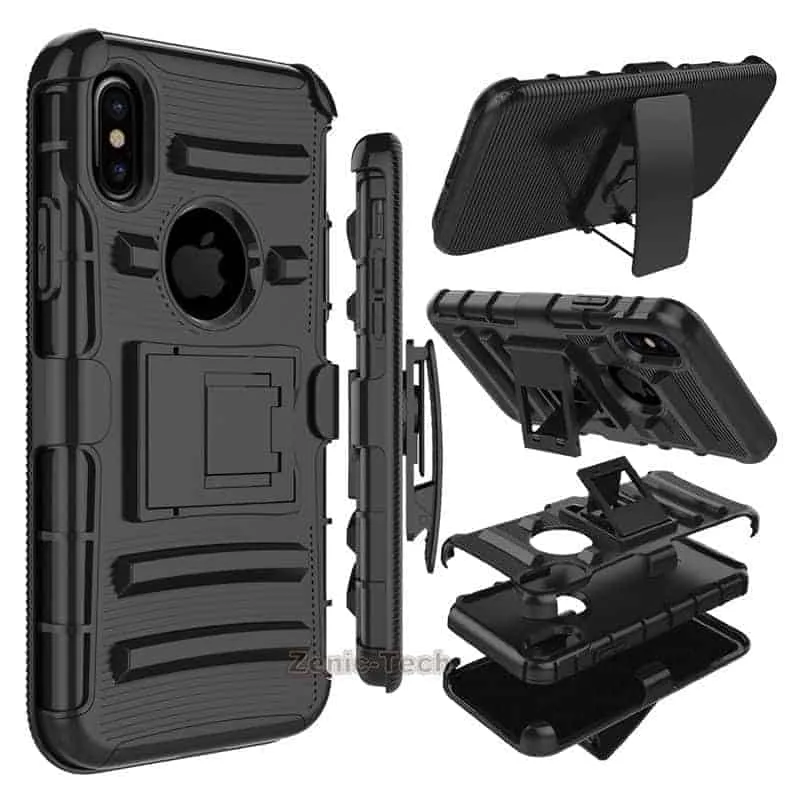 Apple iPhone X Armor Holster Clip Rugged Case Black