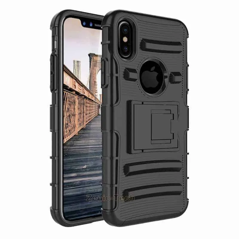 Apple iPhone X Armor Holster Clip Rugged Case Black