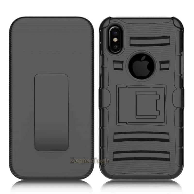 Apple iPhone X Armor Holster Clip Rugged Case Black