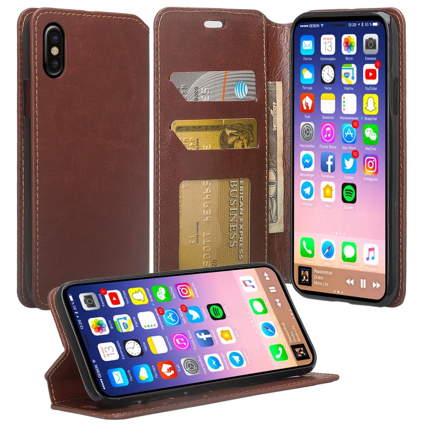 Apple iPhone X | iPhone Ten Case, iPhone X | iPhone 10 Wallet Case, Slim Flip Folio [Kickstand] Pu Leather Wallet Case with ID & Card Slots & Pocket - Brown