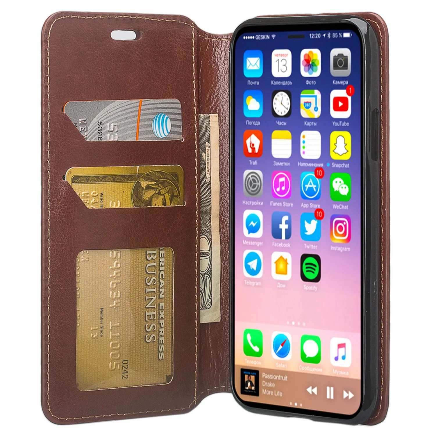 Apple iPhone X | iPhone Ten Case, iPhone X | iPhone 10 Wallet Case, Slim Flip Folio [Kickstand] Pu Leather Wallet Case with ID & Card Slots & Pocket - Brown