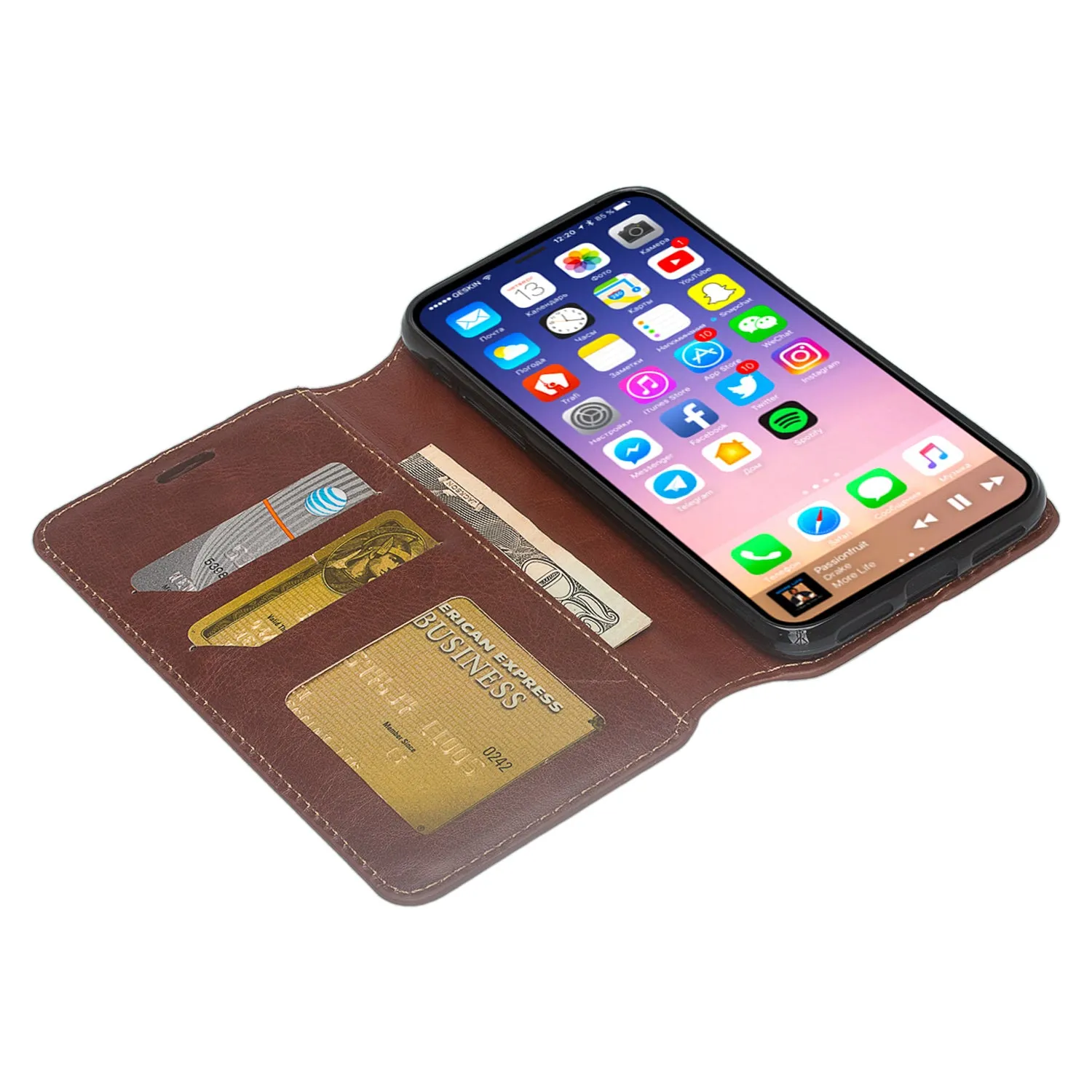 Apple iPhone X | iPhone Ten Case, iPhone X | iPhone 10 Wallet Case, Slim Flip Folio [Kickstand] Pu Leather Wallet Case with ID & Card Slots & Pocket - Brown