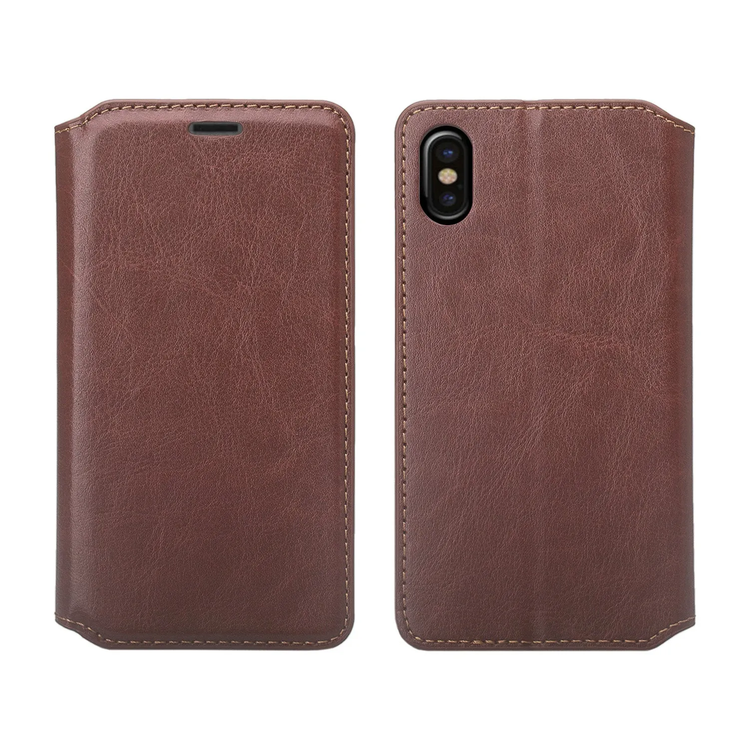 Apple iPhone X | iPhone Ten Case, iPhone X | iPhone 10 Wallet Case, Slim Flip Folio [Kickstand] Pu Leather Wallet Case with ID & Card Slots & Pocket - Brown