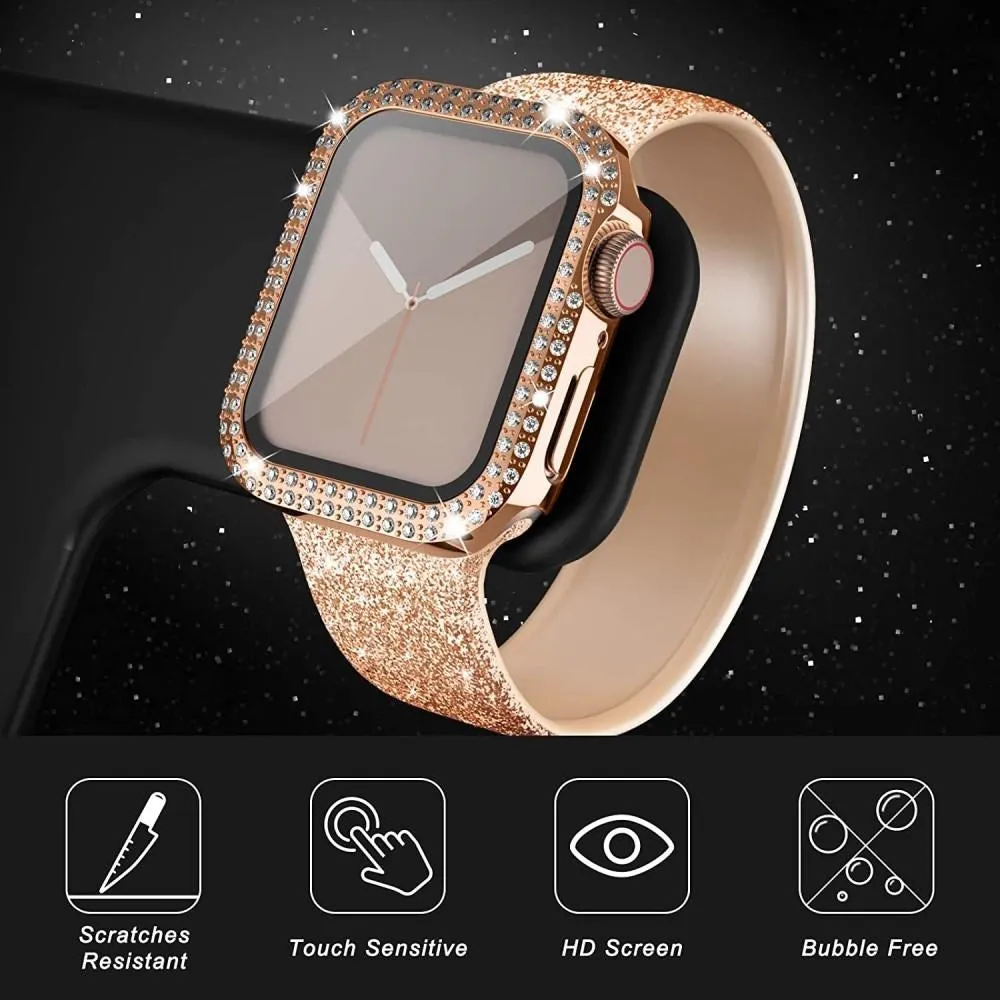 Apple Watch (40mm) Hårdt Plast Case m. Indbygget Skærmbeskyttelse - Rose Gold & Rhinsten