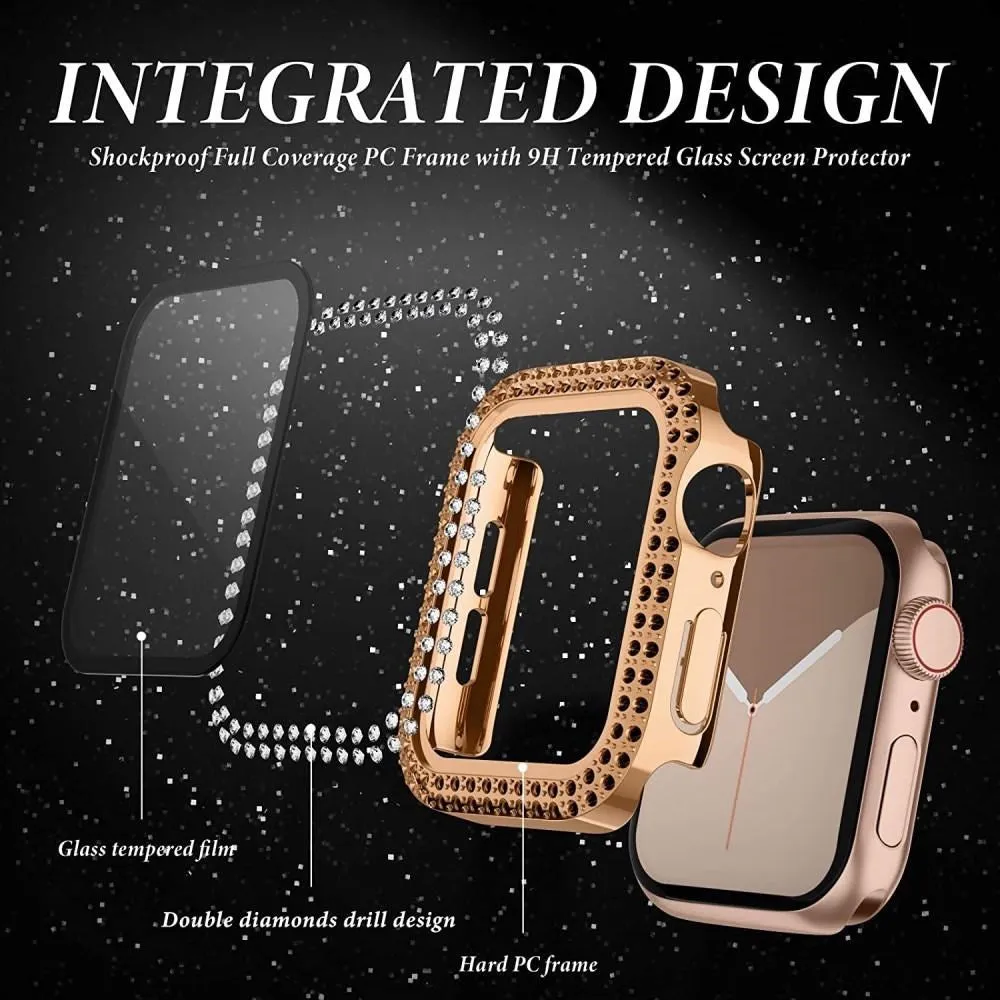 Apple Watch (40mm) Hårdt Plast Case m. Indbygget Skærmbeskyttelse - Rose Gold & Rhinsten