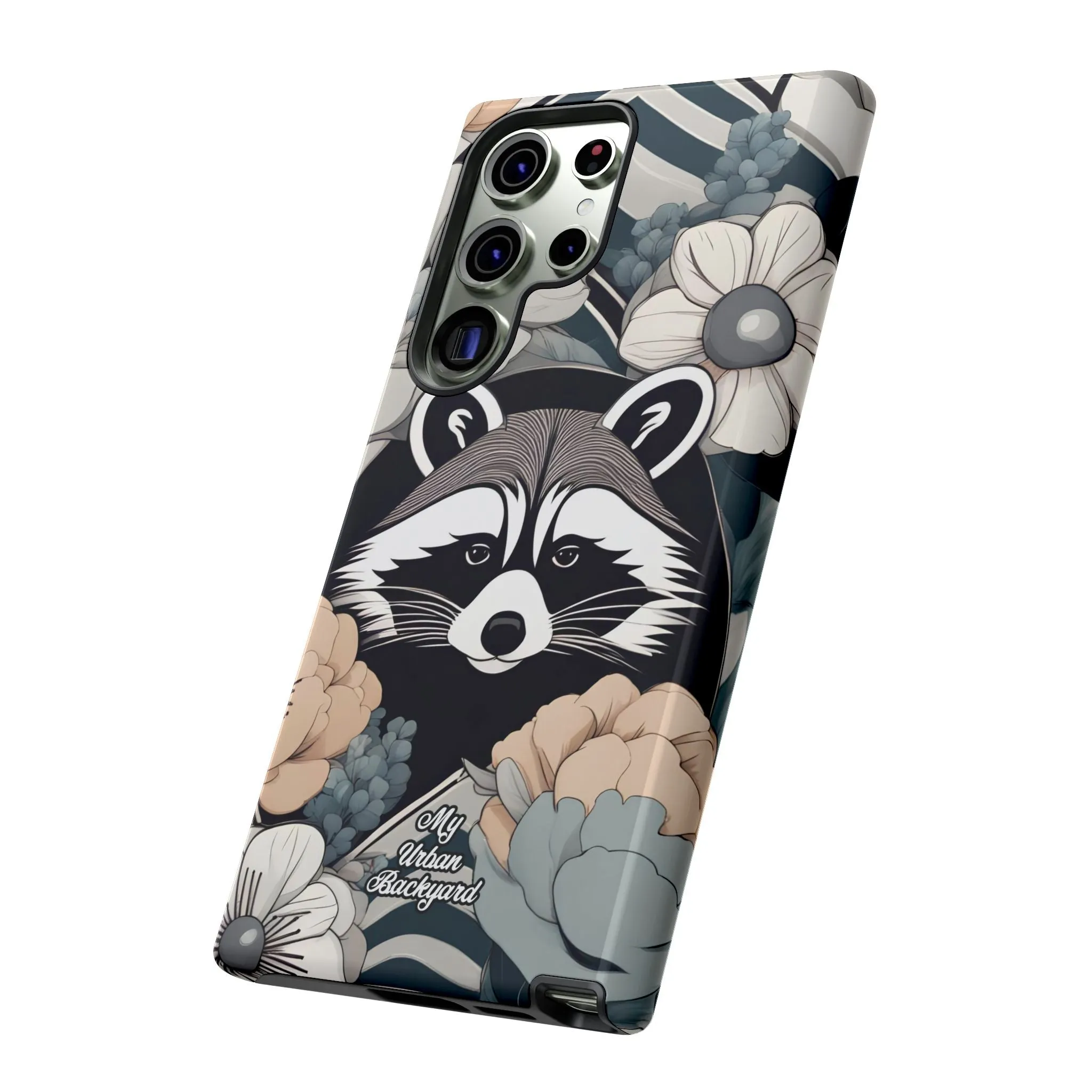 Art Deco Raccoon with Flowers, Cell Phone Case - Apple, Samsung, or Google Pixel