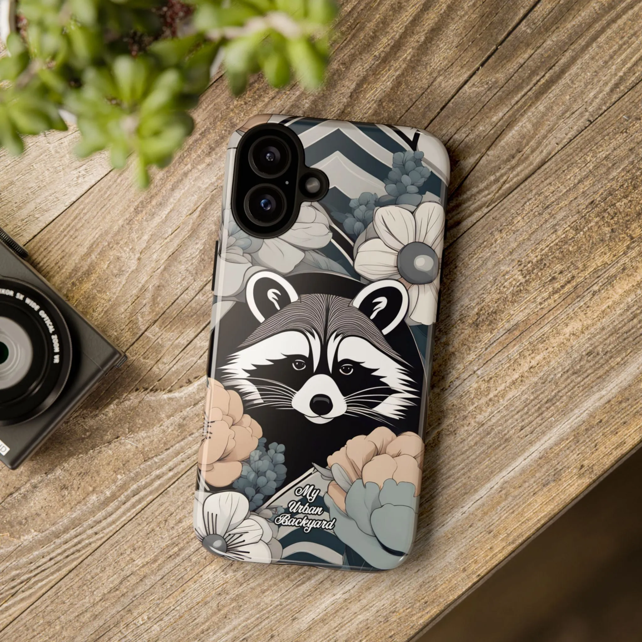 Art Deco Raccoon with Flowers, Cell Phone Case - Apple, Samsung, or Google Pixel