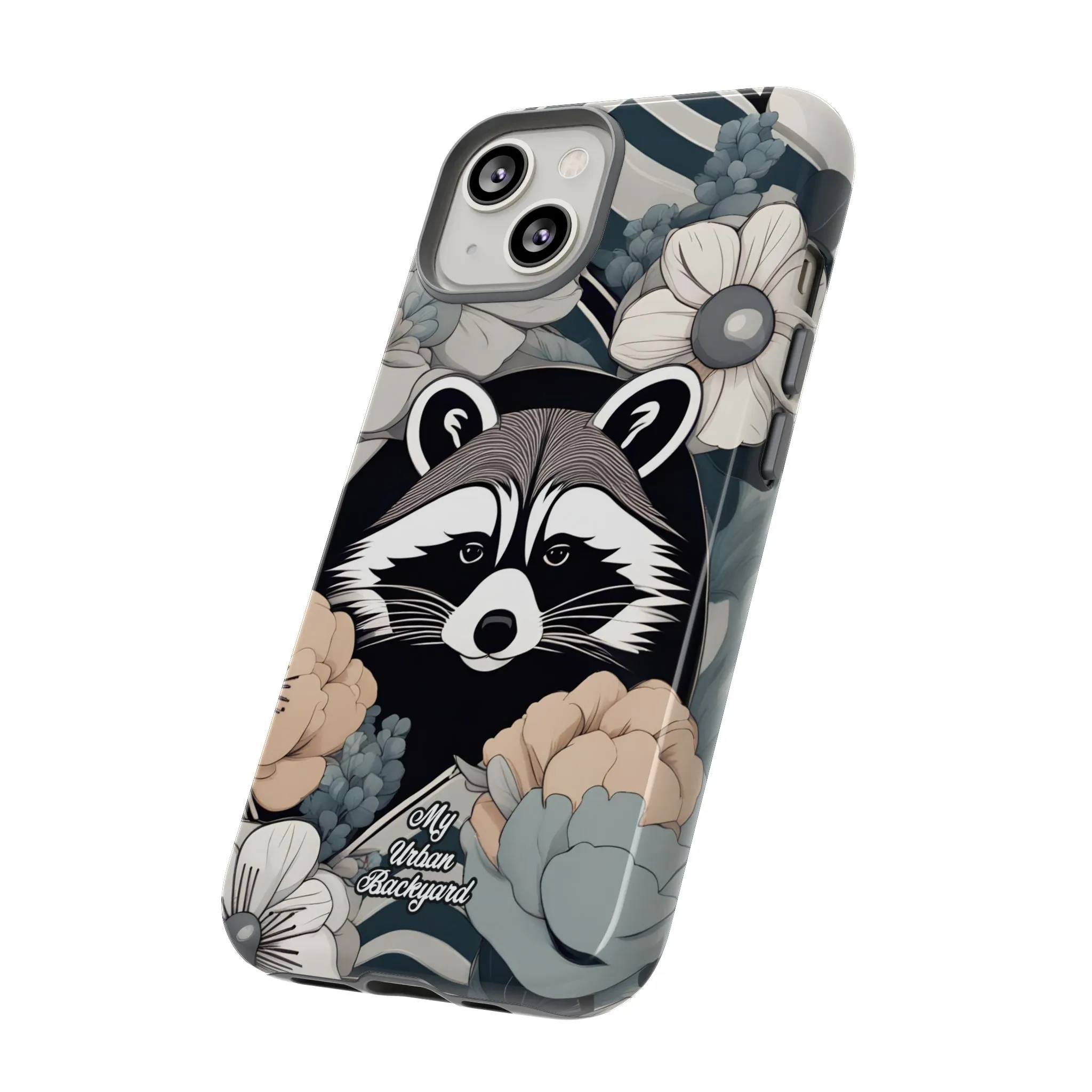 Art Deco Raccoon with Flowers, Cell Phone Case - Apple, Samsung, or Google Pixel