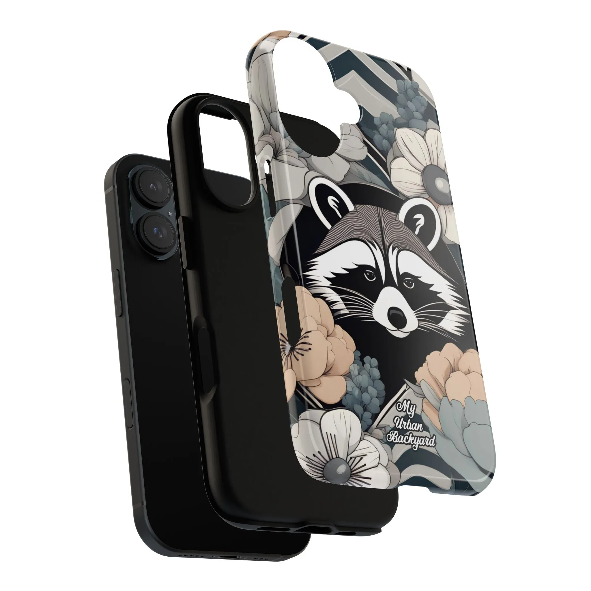 Art Deco Raccoon with Flowers, Cell Phone Case - Apple, Samsung, or Google Pixel