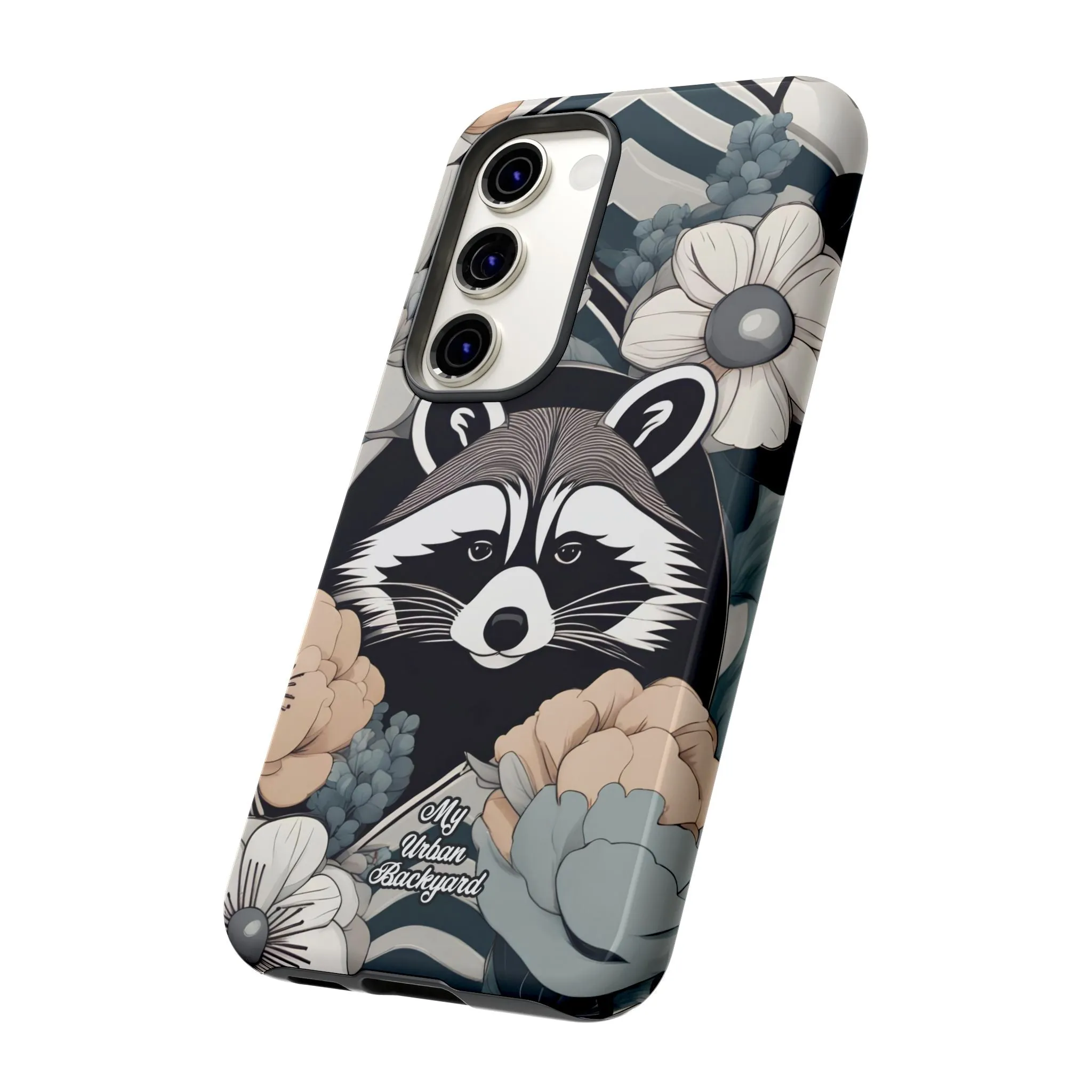 Art Deco Raccoon with Flowers, Cell Phone Case - Apple, Samsung, or Google Pixel