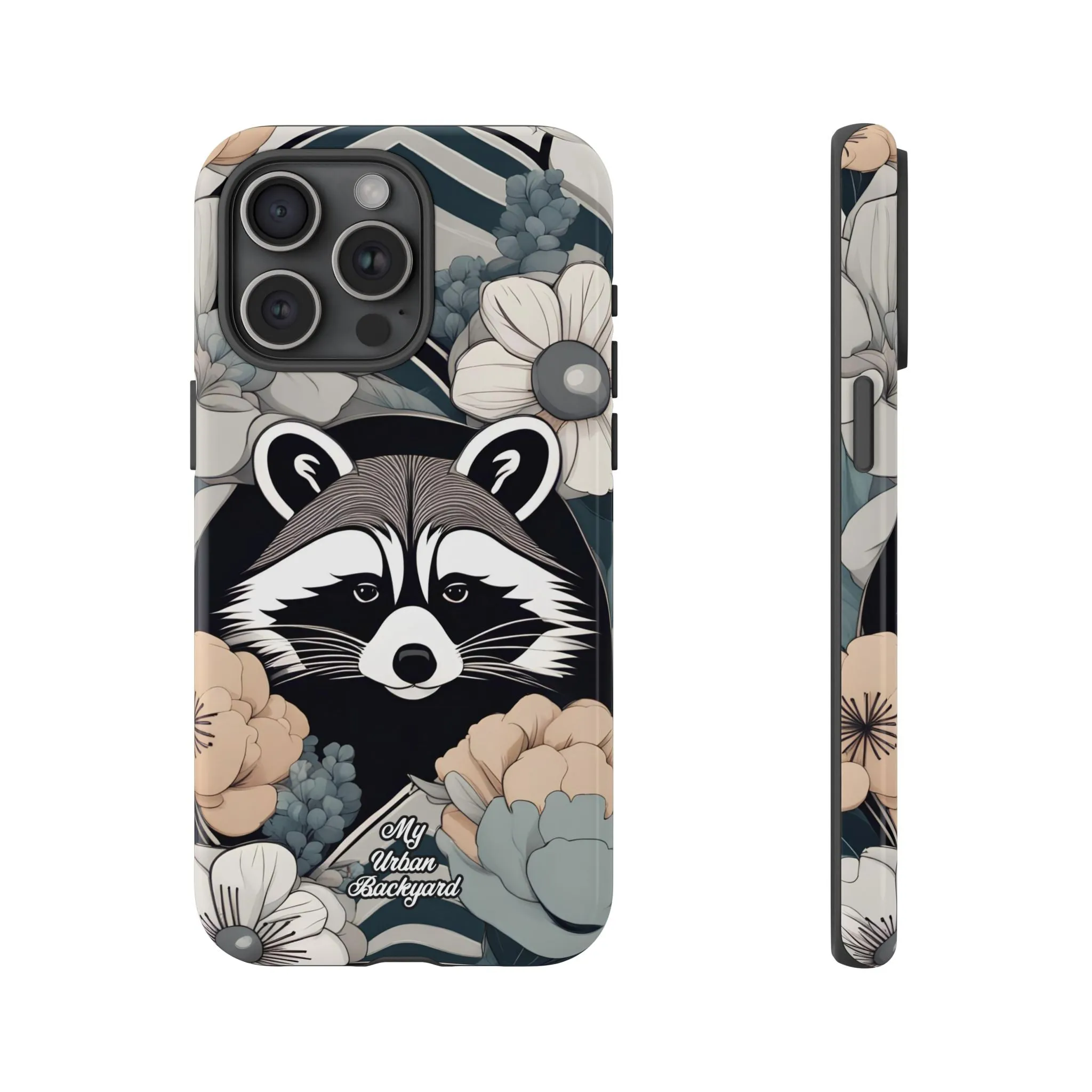 Art Deco Raccoon with Flowers, Cell Phone Case - Apple, Samsung, or Google Pixel