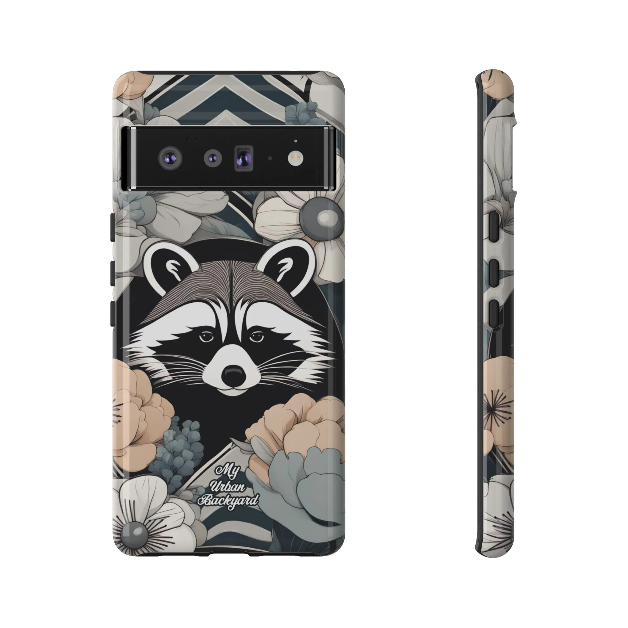 Art Deco Raccoon with Flowers, Cell Phone Case - Apple, Samsung, or Google Pixel